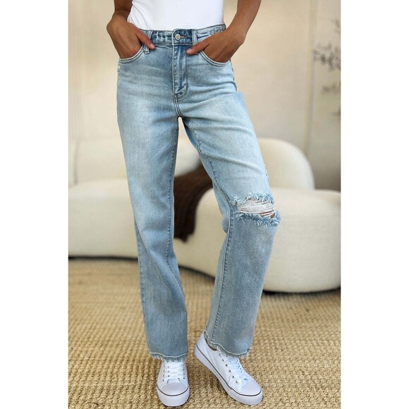 Judy Blue High Waist Distressed Straight Jeans - Picture 7 of 13